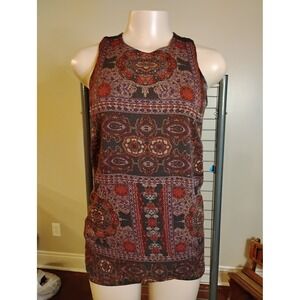 Ecote Womens Paisley Keyhole Back Sleeveless Blouse Burgundy Brown Small